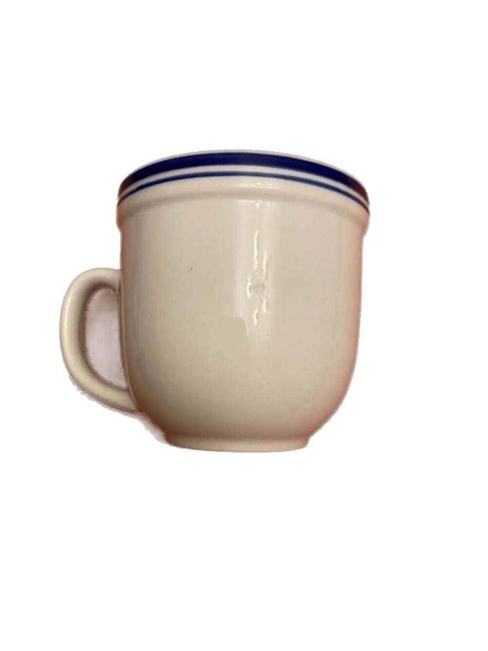 Pottery Barn Blue Banded Bistro Coffee Mug White Ceramic